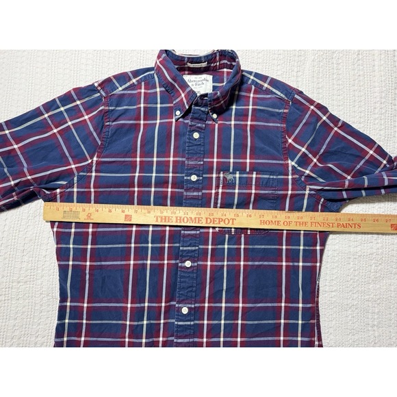 Y2K Abercrombie & Fitch Mens Plaid Button Up Shirt Sz XXL Navy Muscle Fit (B6) - Picture 5 of 8